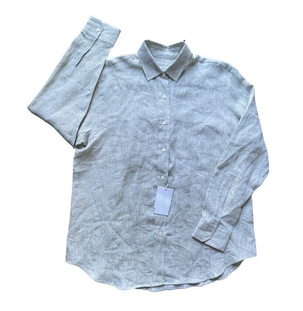 NWT Amina Rubinacci Shirt Women Large/48 Green Linen Napoli Costanza Green Italy